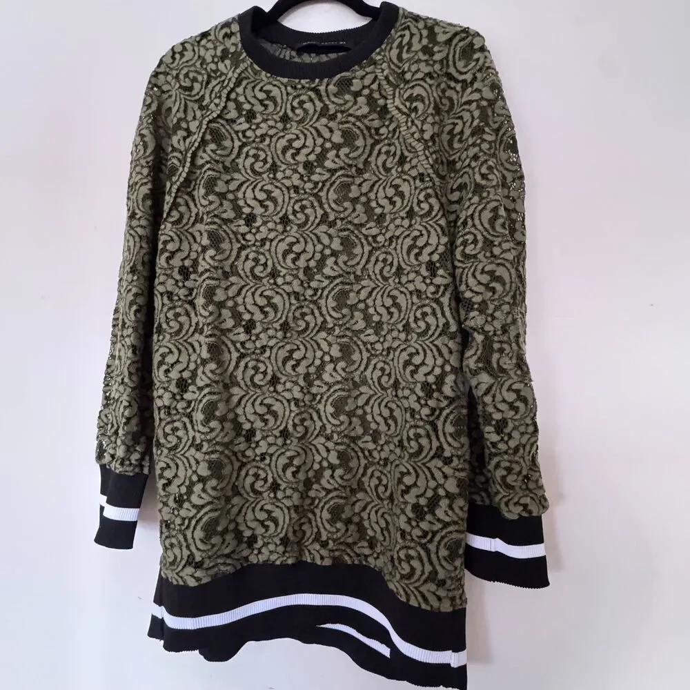 Zara Lace Tunic Top Green Sheer Long Sleeve Small Boho Chic Blouse_3